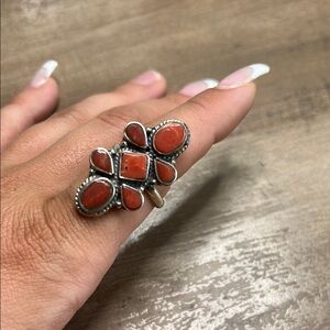 Sterling and Red coral Ring